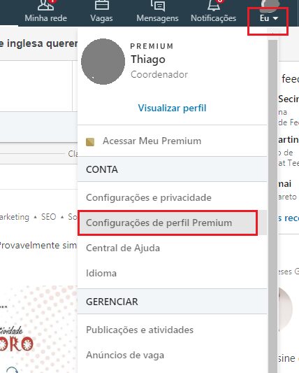 “Configurações de Perfil Premium” no menu suspenso.