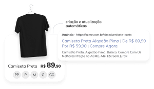 automação para ecommerce: imagem de uma camiseta preta com numeração, preço e descrição do anúncio 