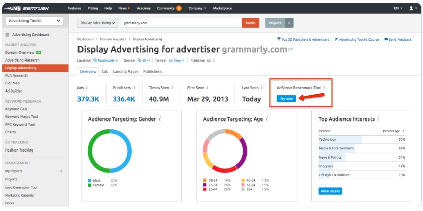 ferramentas de automação de marketing: imagem da plataforma semrush