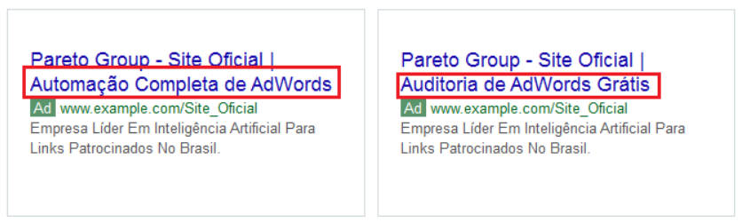 teste ab: exemplo de duas versões de um anúncio no Google Ads