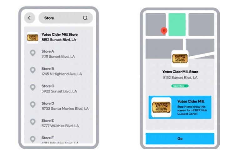 waze ads: imagem de dois celulares informações de busca por estabelecimentos na tela