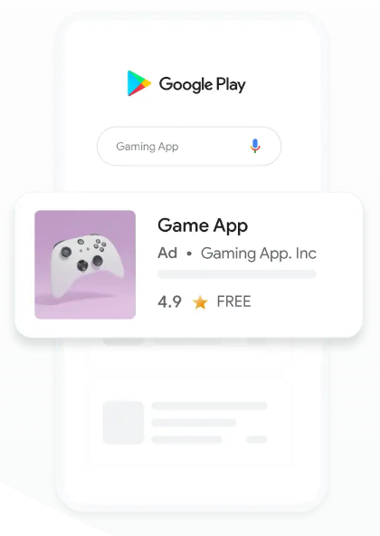 google ads: imagem de um celular com um anúncio na tela no formato de aplicativos móveis