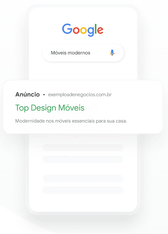 google ads: imagem de um celular com um anúncio na tela no formato de rede de pesquisa