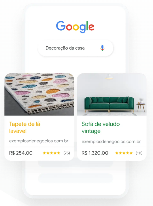 google ads: imagem de um celular com um anúncio na tela no formato de shopping