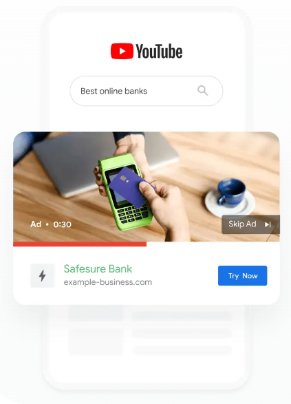 google ads: imagem de um celular com um anúncio na tela no formato de video