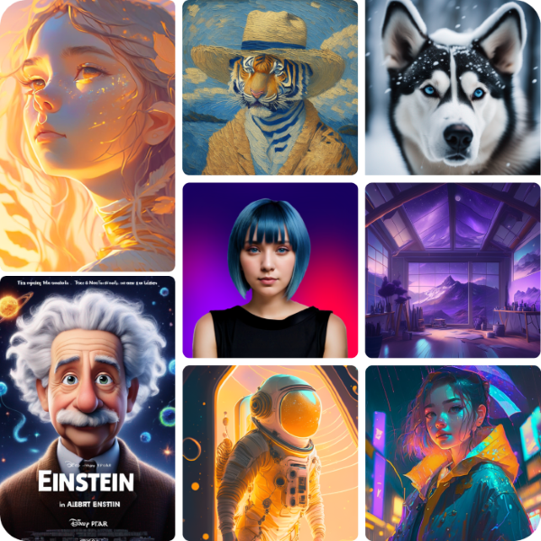 Examples of Artificial Intelligence: mosaic of images generated by Tess AI