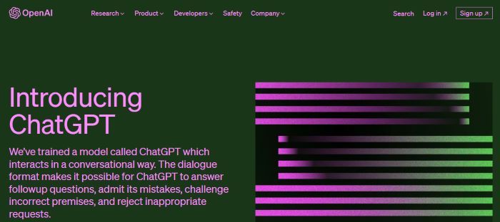 Inteligência Artificial Site: imagem da página inicial do ChatGPT.