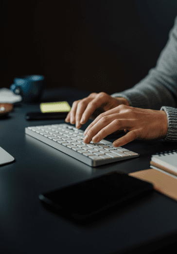 Image 3: realistic image of hands typing on a keyboard