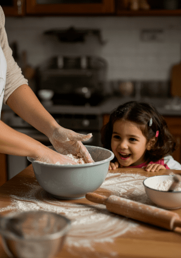 Image 3: realistic image of hands dusted with flour