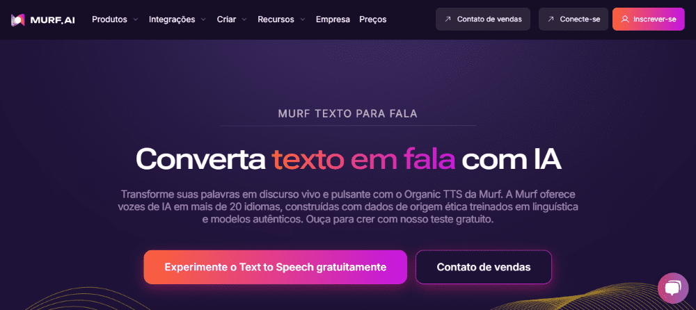 Text to Speech: página inicial do MURF AI