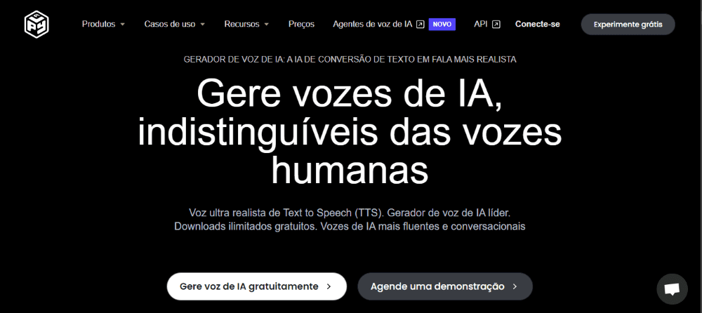 Text to Speech: página inicial do Play HT